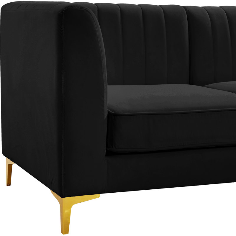 Enson Grey Velvet Modular Sofa, Black Velvet