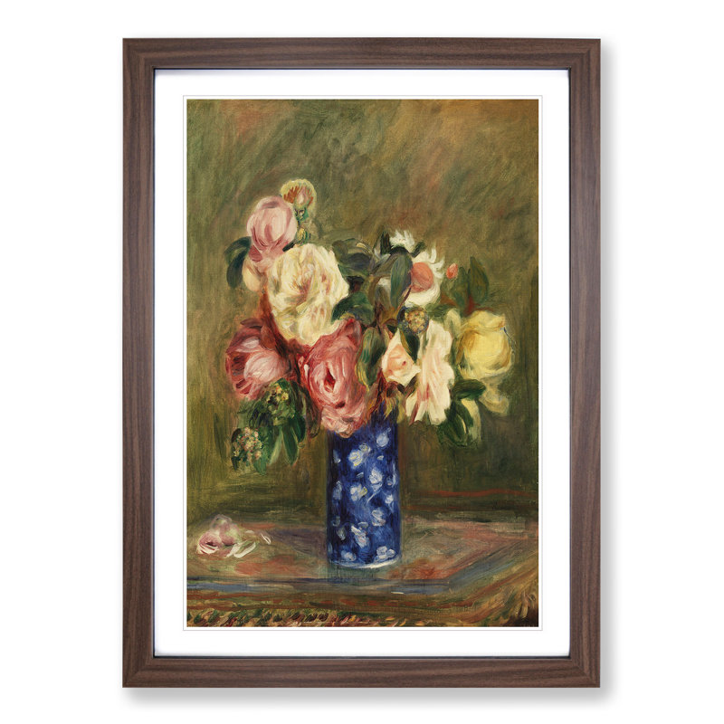 A Bouquet of Roses by Pierre-Auguste Renoir - Picture Frame Painting, 65cm H x 48cm W x 2cm D, Walnut