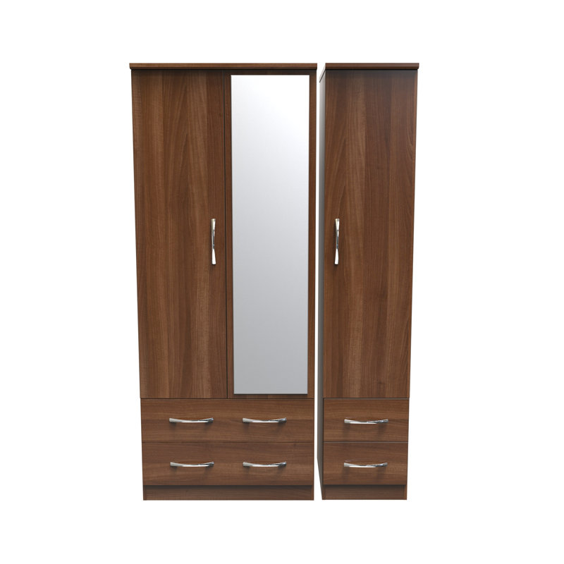 Dekyn Triple 4 Drawer Mirror Wardrobe, Noche Walnut