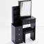 Meuble-lavabo de 29,2 po de gauche avec tabouret rembourré, miroir tricolore à luminosité réglable, rangement à grande capacité pour les petites pièces, design américain, noir