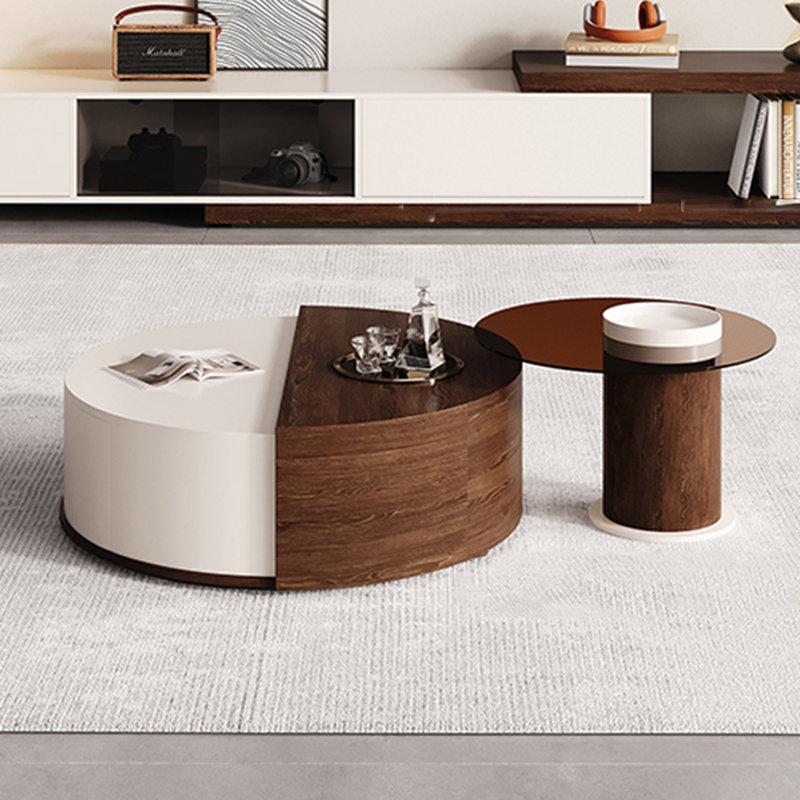 Modern Rotating Round Storage Coffee Table Set