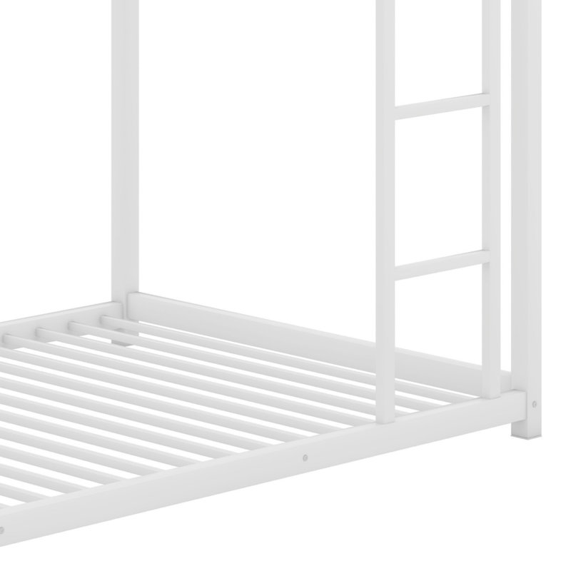 Metal Low Bunk Bed With Ladder, White