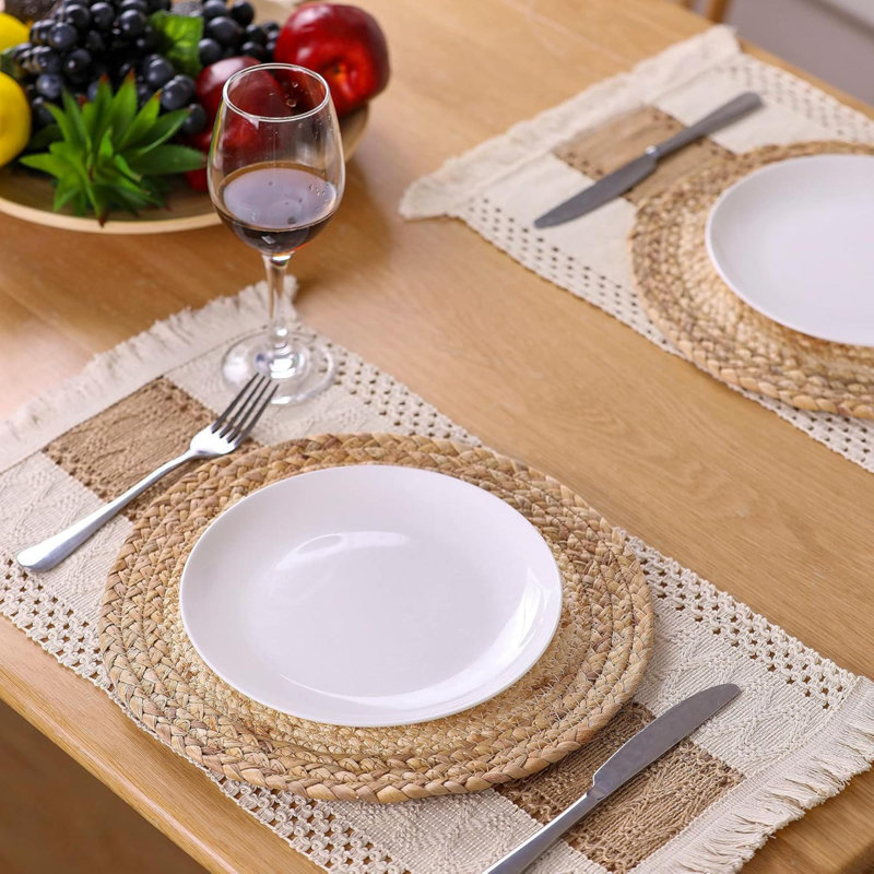 Ensemble de 4 napperons faits à la main en coton naturel avec toile de jute et paille d'eau
