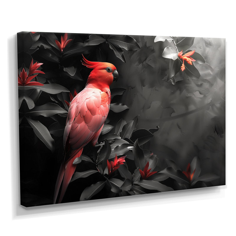 Oiseau rouge rouge et noir du jardin d'Eden - décoration murale oiseau, Toile tendue, 28" H x 60" W