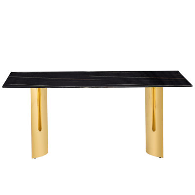 Table de salle à manger moderne et élégante en verre noir avec pieds en métal, 71 po x 39,3 po x 29,5 po, polyvalente pour les restaurants, les salons, les présentoirs, les tables basses et les tables basses de présentation minimalistes