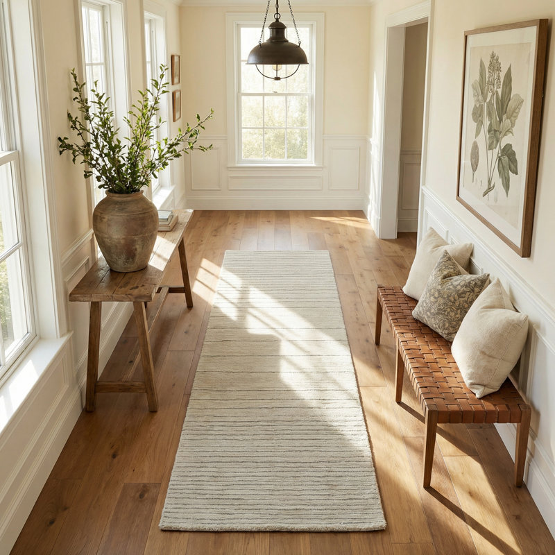 Rug Branch Sama 2' x 8' (2'3" x 8') Beige/Cream Striped Indoor Runner Rug, Modern, Medium Pile, Stain-Resistant Hallway Carpet - Entryway, Mudroom, Bedroom, and Kitchen