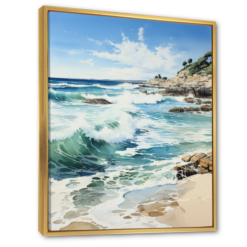 «Beach Photo Calm - Nautical & Beach», reproduction d'art sur toile, Cadre flottant doré, H 32 po x l 16 po x P 1 po