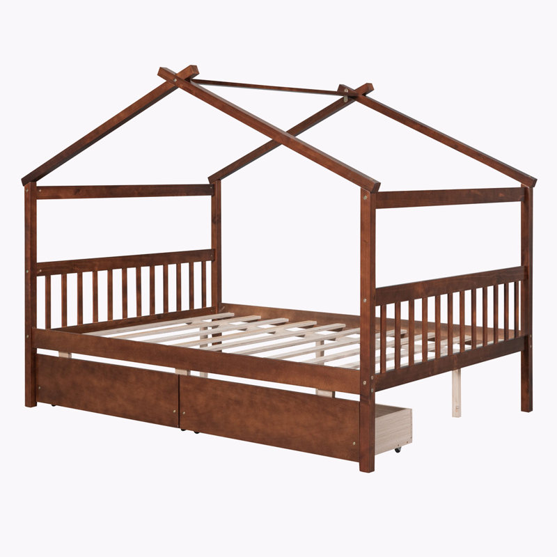 Pittston 2-Drawer Standard Bed Wooden House Bed, Walnut, Full