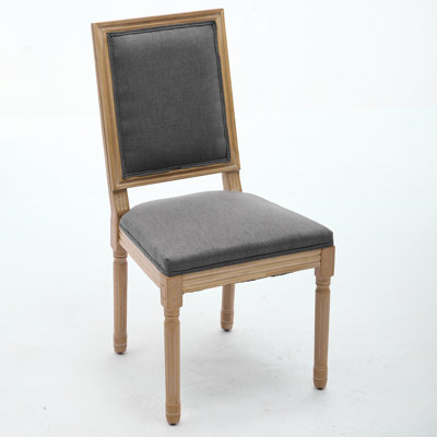 French Decor Chairs Set Of 2, Louis Dining Chairs With Square Backrest And Exquisitely Carved Solid Wood Frame For Living Room, Kitchen, Restaurant,Gray