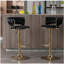 Ensemble de 2 pièces repose-pieds chromé et base réglable en cuir de velours avec tabouret de bar simple et pieds dorés - noir-752899298