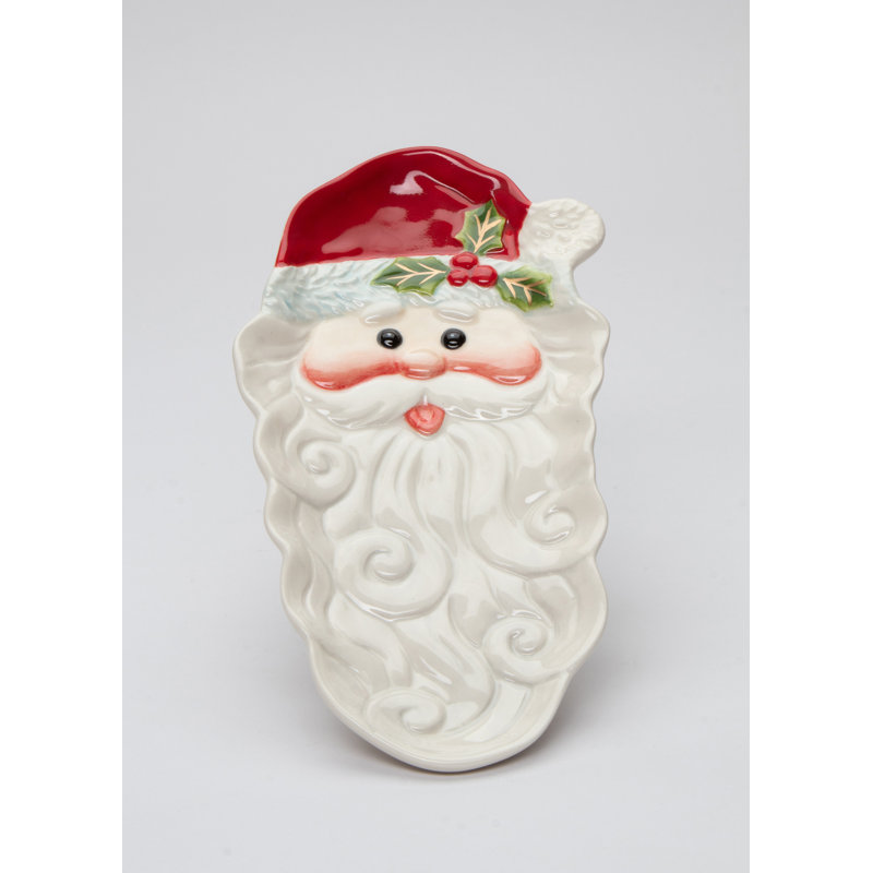 Petit plateau à bonbons en céramique fine, motif Père Noël, avec repose-cuillère - 22 cm (8 3/4 po) de long