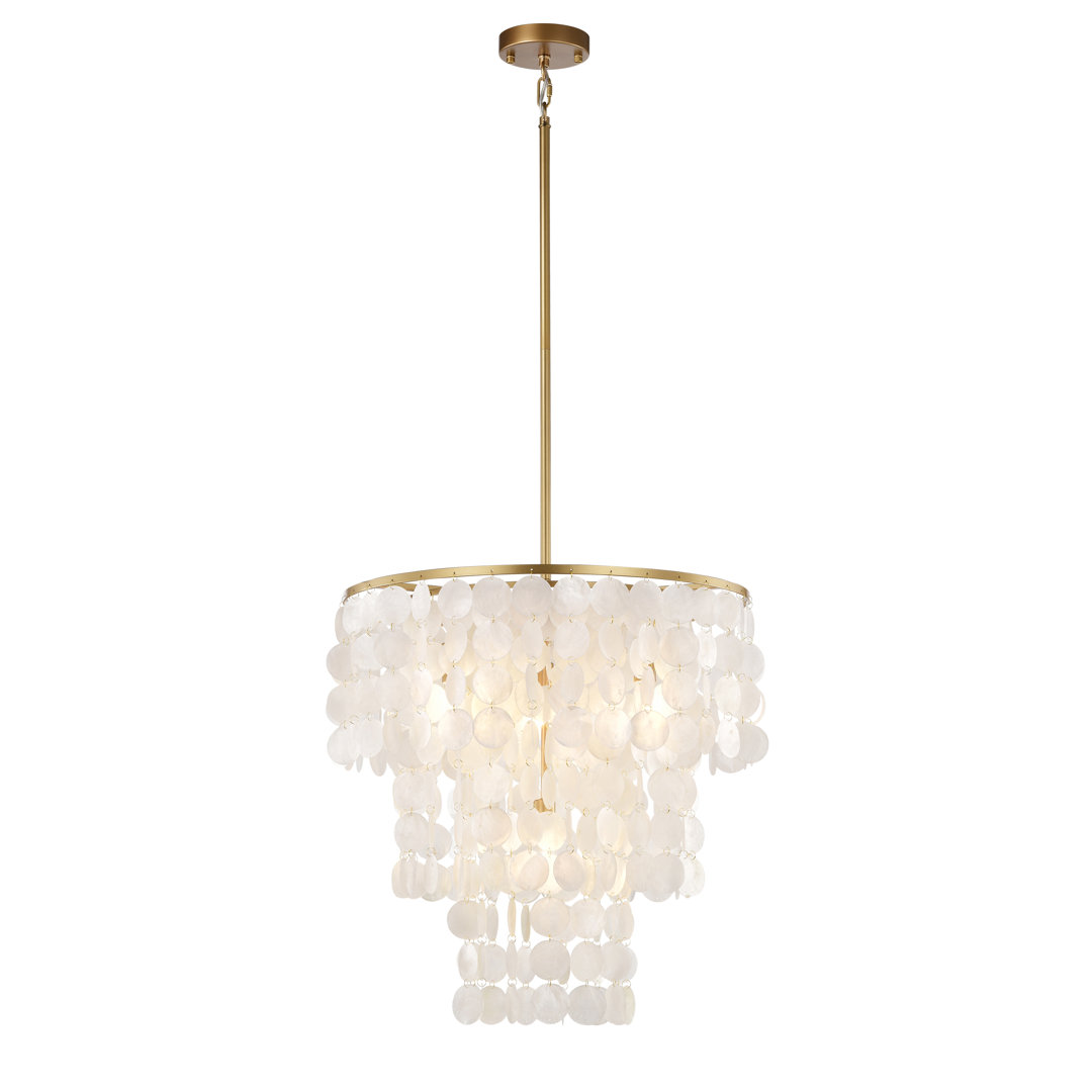 Zussen 4 - Light 20.5" Glossy Bronze Tiered Chandelier with Natural White Shell Willa Arlo™ Interiors