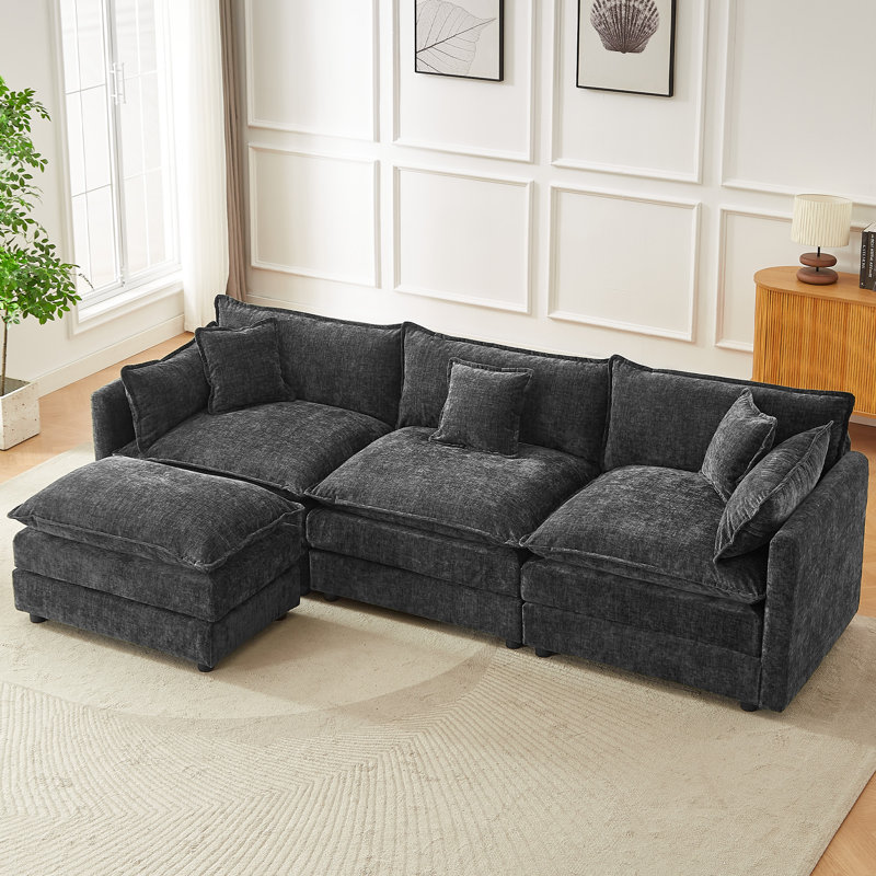 3 Seater Chenille Sofa, Grey