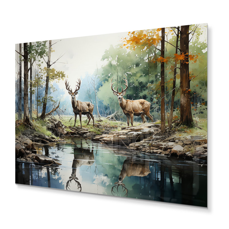 Deer Majestic Reflections - impression sur métal, H 16 po x l 32 po