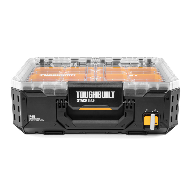 ToughBuilt Heavy Duty Storage Organizer Portable Tool Box Case, StackTech, Standard, Black/Clear