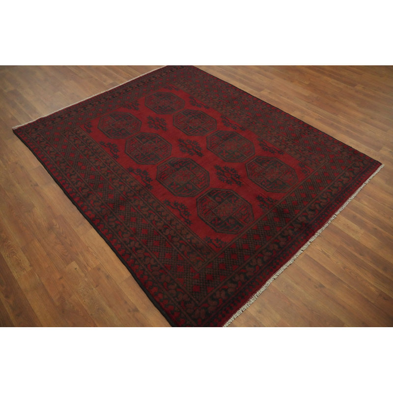 Tapis oriental rouge à motif géométrique 5 x 6