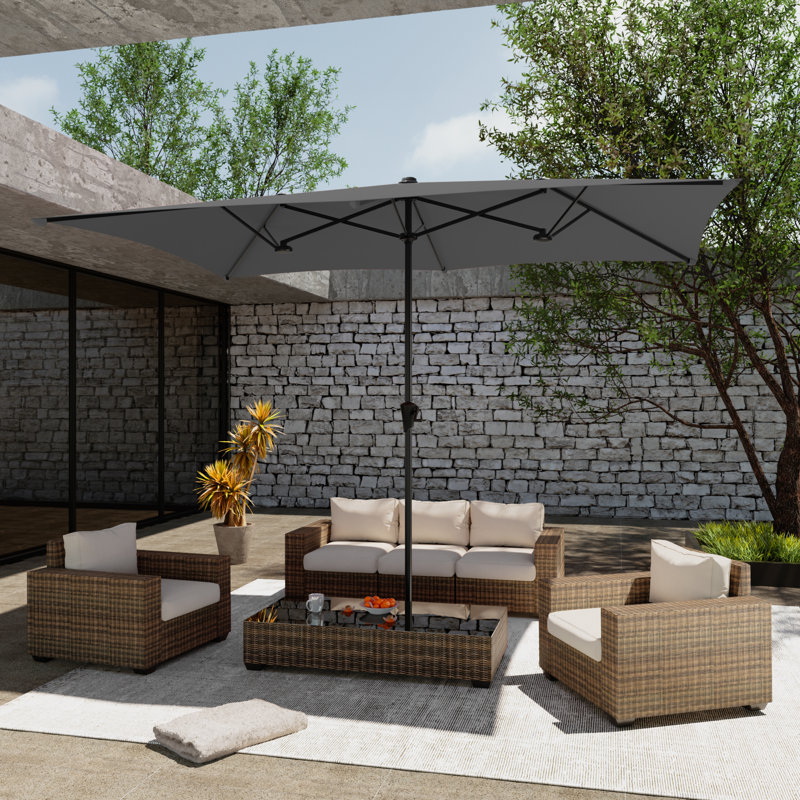 Parasols de table de patio 11x7Ft double face avec auvent résistant aux rayons UV et manivelle pour le jardin, la terrasse et la piscine