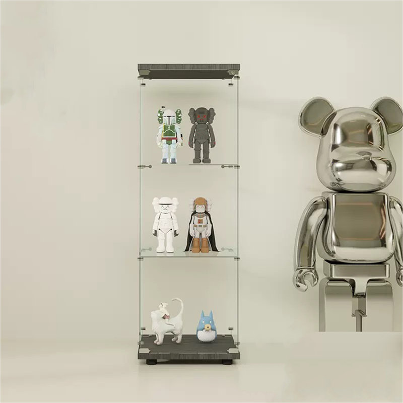 2 Door Glass Display Cabinet, Floor Standing Curio Bookshelf, 49.3" H x 16.7" W x 14.3" D, Black