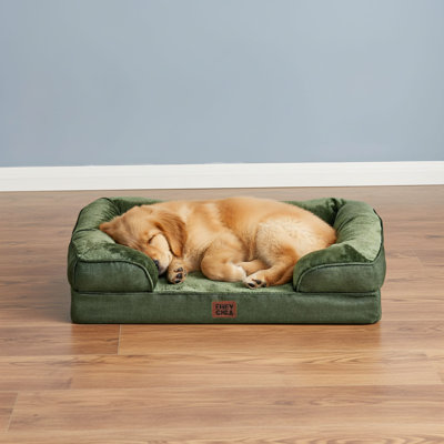 Dark Green Extra-Large Size Dog Bed With Orthopedic Support, Waterproof Memory Foam + Egg-Cage Foam, XL Size, With Comfortable Sides + Non-Slip Bottom, Removable Washable Cover, Comfortable And Durable.