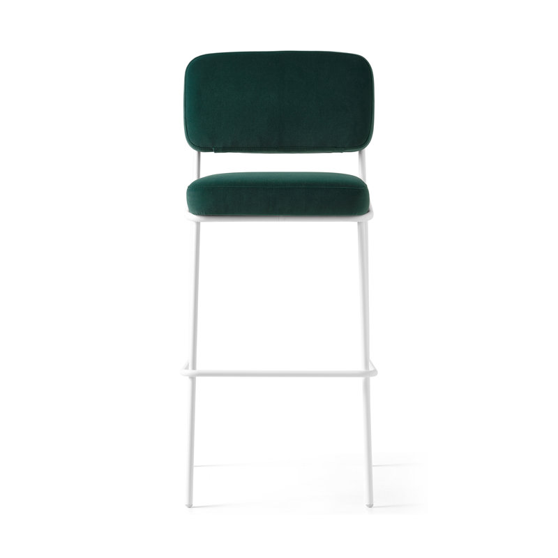 Sixty Upholstered Counter Stool with Metal Frame, Counter Stool (25.63" Seat Height), Painted Brass, Dark Forest Green