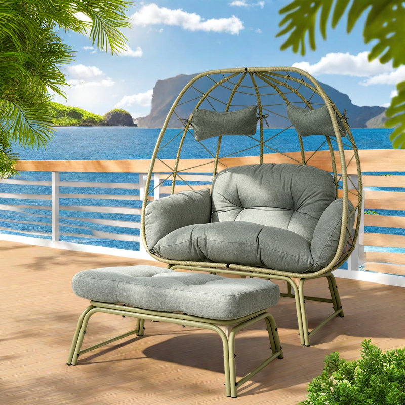 Spacious Patio Lounge Chairs, Steel Wicker Modern Chair With Ottoman
