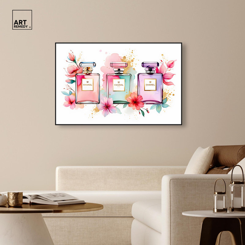 Trio de fragrances sur toile, Art Remedy, H 37 po x l 55 po, Cadre blanc
