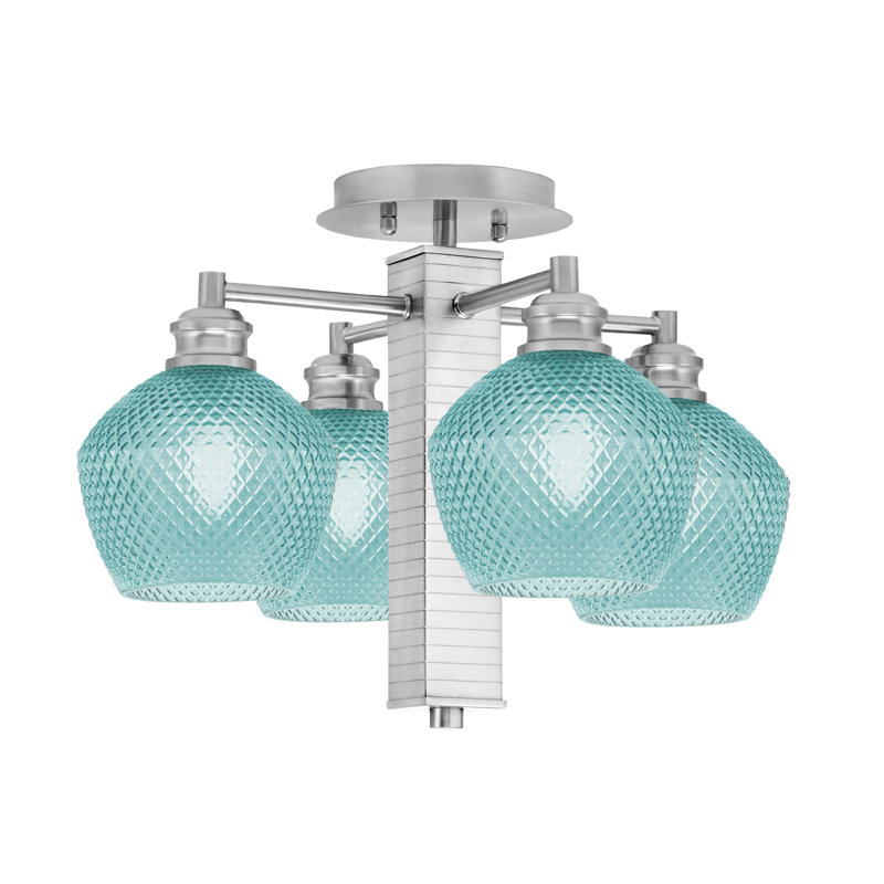 Plafonnier semi-encastré avec verre 6 po Edge, Turquoise, Nickel brossé