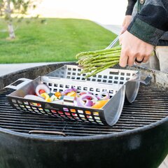 Cheers.us Portable Fish Grill Basket, BBQ Grilling Basket for Outdoor Grill, Rustproof Iron Grill Accessories, Heavy Duty Shrimp Grill Baskets, BBQ