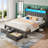 Bed Frame with RGB LED Lights, Upholstered Bed with Drawers and Charging Station-441618832-441618925