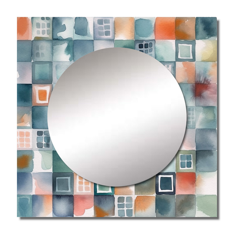 Meikah - Modern Geometric Large Square Mirror Wall Decor For Bedroom, 23" x 23"