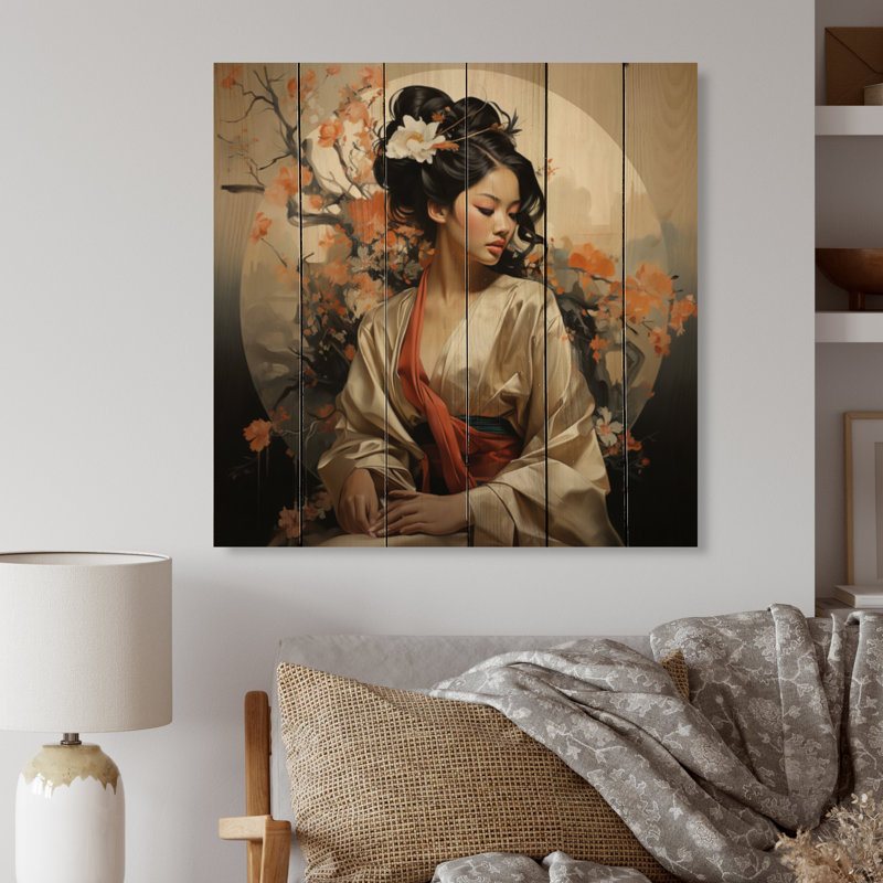 Katienne Asian Art Geishas Grace IX sur impression sur bois, H 25 po x l 25 po x P 0,78 po