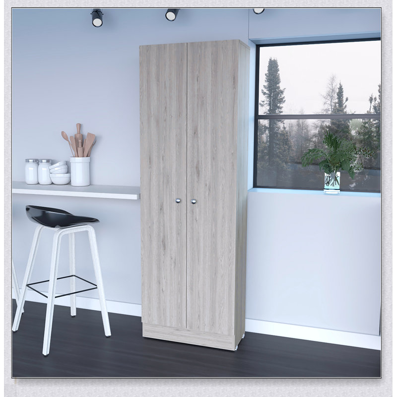 Grande armoire de rangement rectangulaire à 2 portes Buxton en gris clair, pour les maisons modernes et peu encombrantes.