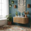 Meuble-lavabo flottant mural 36 po avec lavabo rond en verre transparent et tiroir-926235720