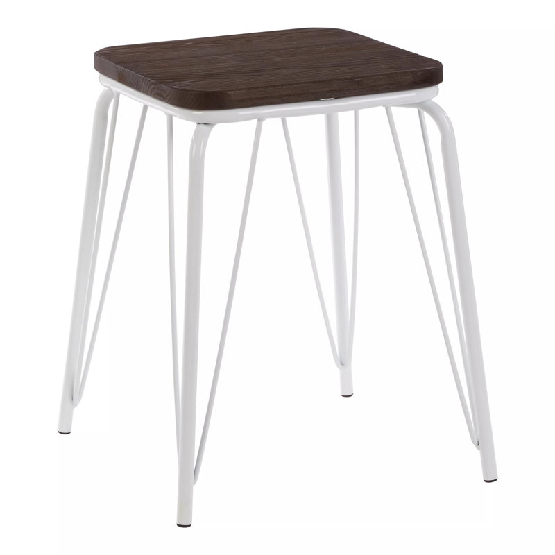 Arneson Metal Accent Stool, White/Brown