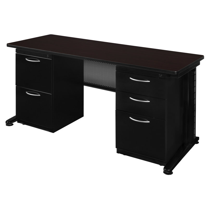 Bureau pour enseignant Nevjana Fusion avec tiroir à double caisson, H 29 po x l 66 po x P 24 po, Gris cendre / noir
