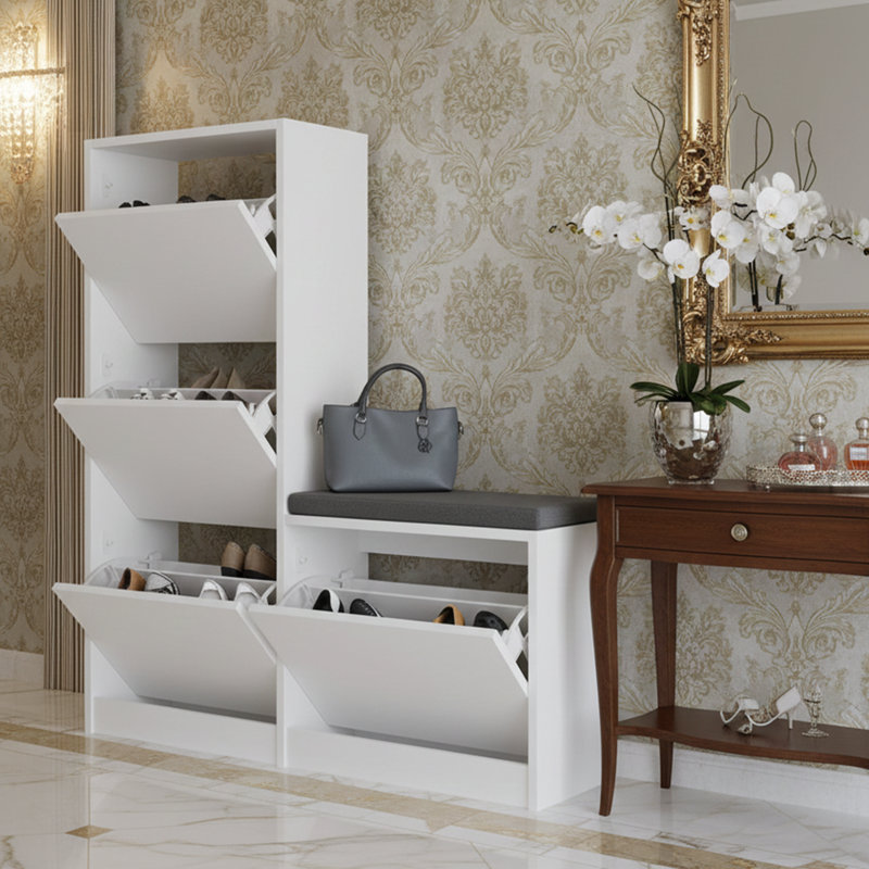 4 Cabinets Shoe Cabinet With Bench