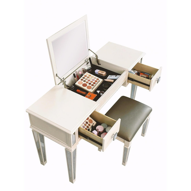 Mirrored Vanities Desk with Drawers