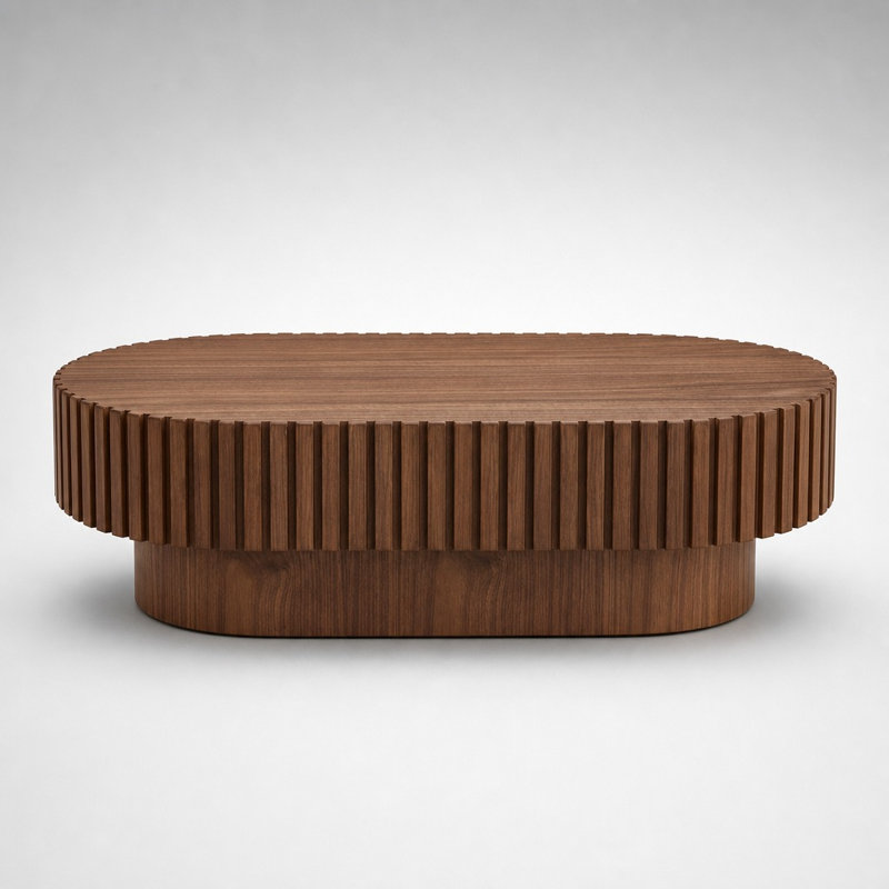 Modern Handcrafted Oval Drum Coffee Table with Sturdy Pedestal Base, Compact Space-Saving Smooth Surface Coffee Table, Multi-Functional Accent Table