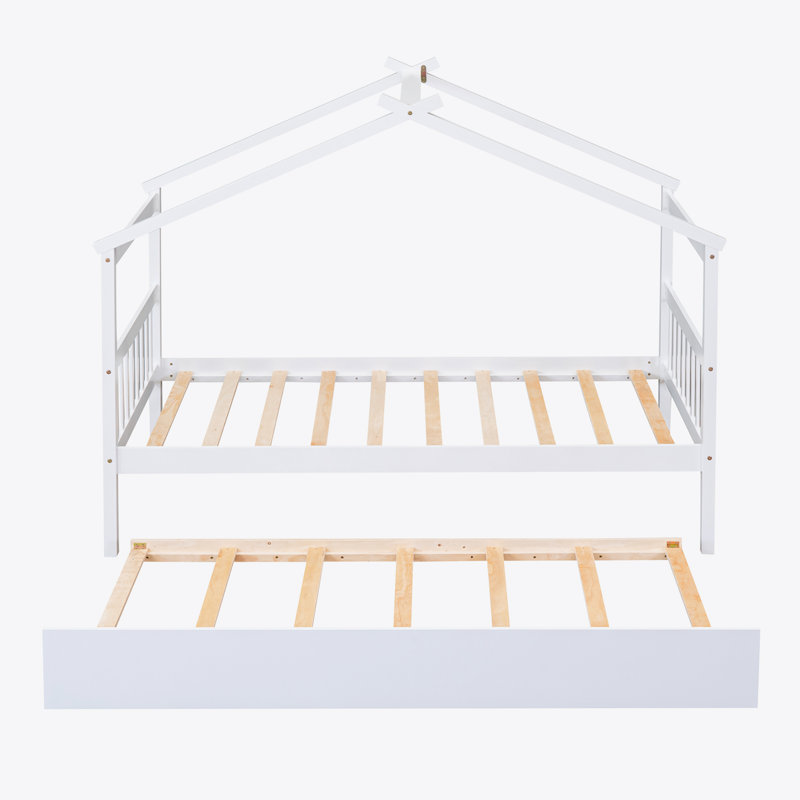 Annais Wooden House Bed with Trundle, Full, White