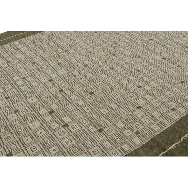 Art Deco Hand Knotted Wool Geometric Area Rug, Rectangle 5' x 7'