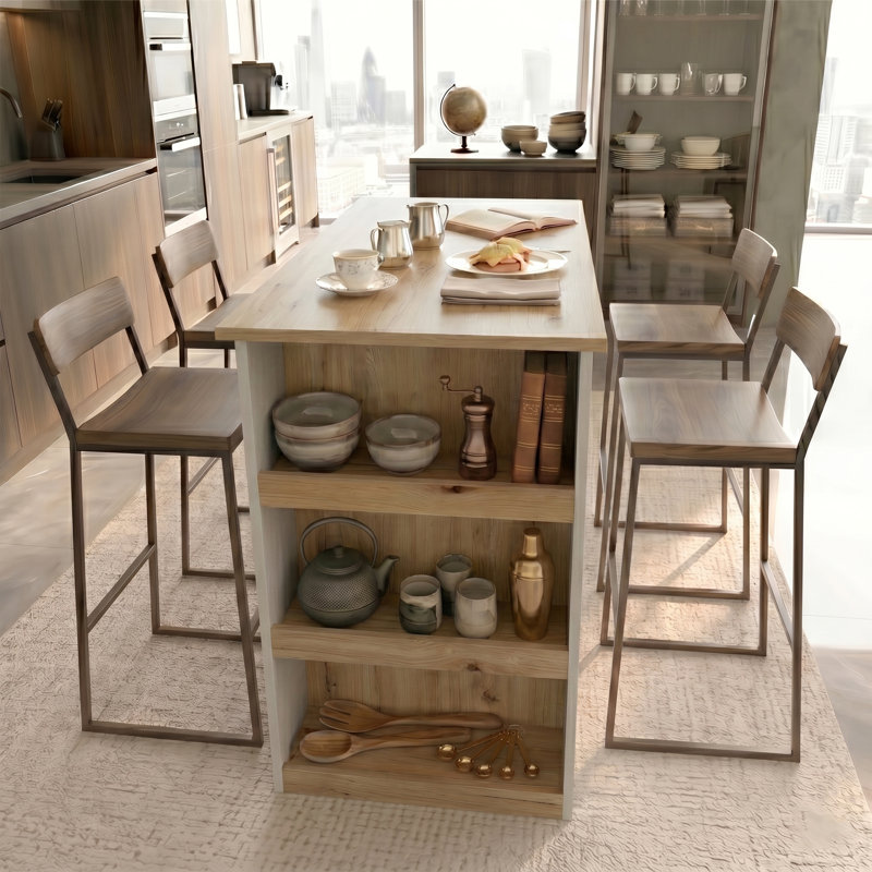 120 cm W Kitchen Island with Top, Sapphire Oak White