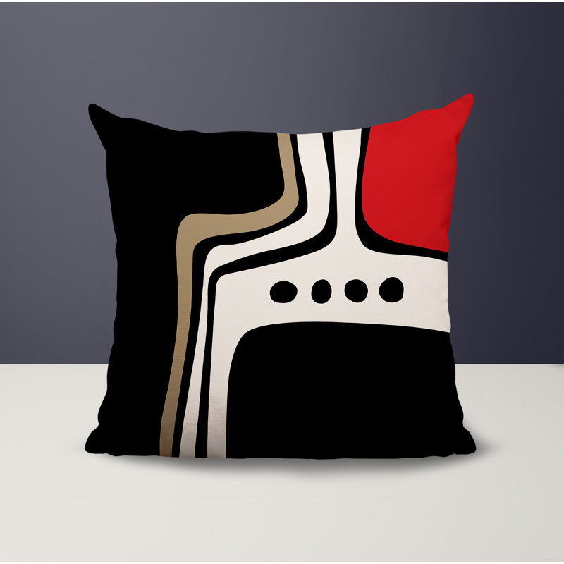 Oreiller carré réversible intérieur / extérieur Tobe Minimalist, H 15 po x l 15 po, Rouge / noir / blanc cassé