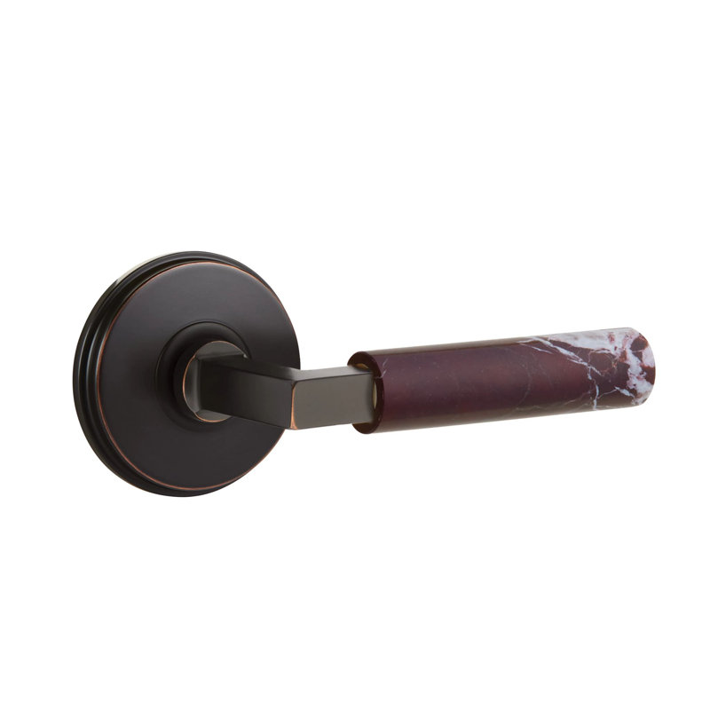 Ensemble de leviers d'intimité Emtek Select avec rosette Watford et tige carrée en L, levier en marbre Rosso Levanto LH