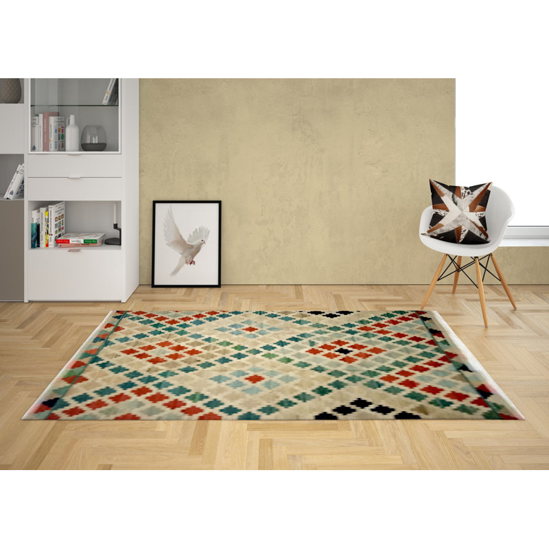 Remillard Geometric Hand Woven 180cm X 240cm Area Rug, Cotton/Wool