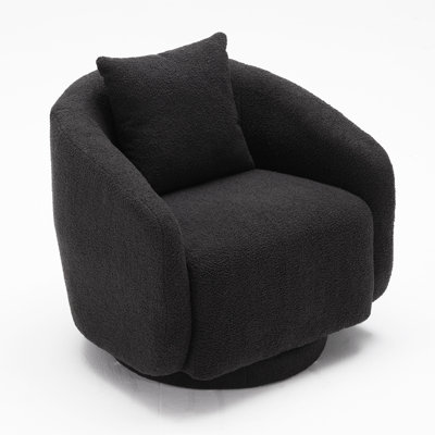 Chaise moderne pivotante gris foncé 360 avec coussin de dossier, revêtement en tissu, structure en bois, assemblage rapide et facile, pour tissu décoratif, sièges confortables, salon, chambre à coucher, bureau