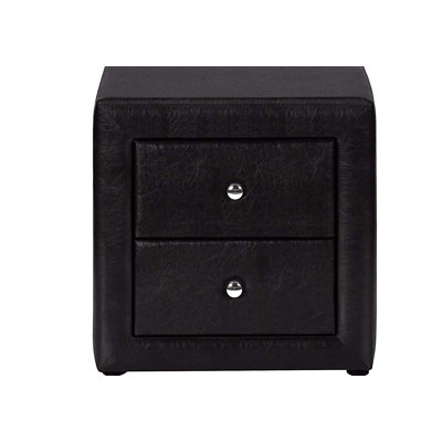 Nightstand, Nightstand, End, Side, Lamp, Storage Drawer, Bedroom, Upholstered, Black Leather Look, Transitional