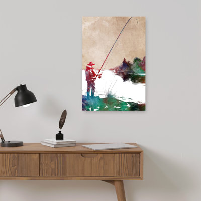 Peaceful River Fishing Contemporary Fish Fly Wall Art Print 1 Piece Wrapped Canvas Wall Art