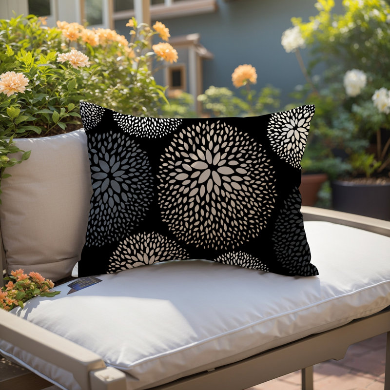 Coussin décoratif intérieur / extérieur en polyester filé floral Bavière, Beige / noir