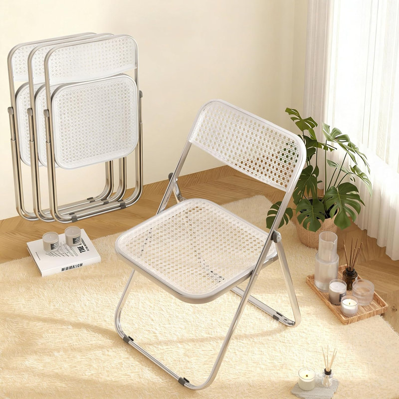 Ensemble de 4 chaises pliantes en plastique respirant, structure en acier, empilables, pour événements intérieurs et extérieurs, transparentes