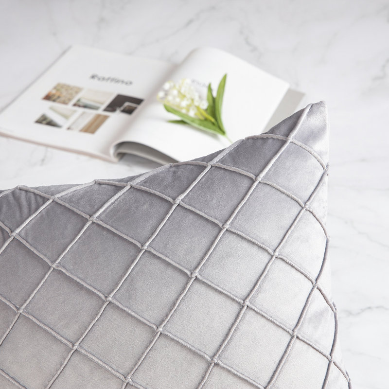 Coussin décoratif à carreaux, Gris clair, Housse de coussin seulement - sans coussin